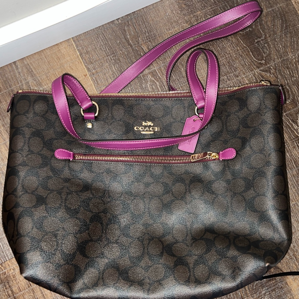 Coach Signature Tote in Brown and Purple